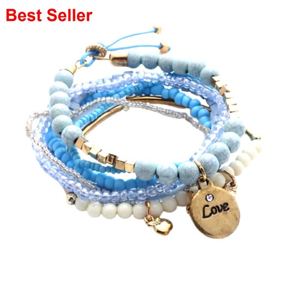Stackable Bead Bracelets Multilayer Stretch Bangle Set - Picture 1 of 2